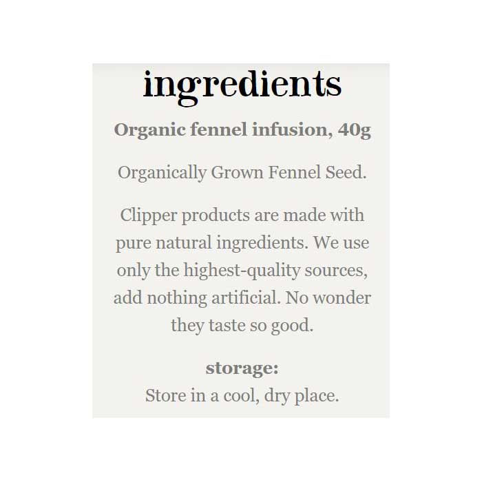 Clipper - Organic Fennel Herbal Tea, 20 Bags - back