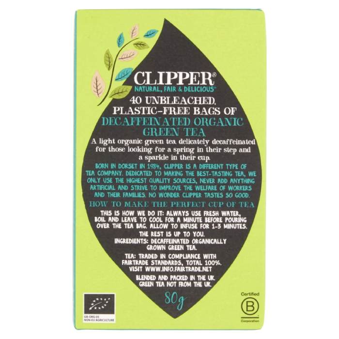 Clipper - Organic Green Tea Decaffeinated, 40 Bags back