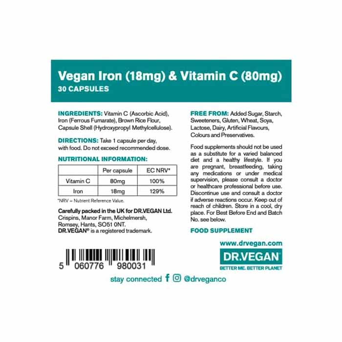 DR.VEGAN - Gentle Iron & Vitamin C, 30 Capsules - back