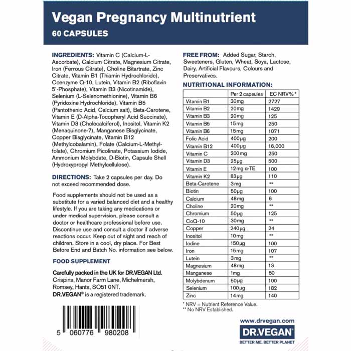 DR.VEGAN - Pregnancy Multinutrient, 60 Capsules - back