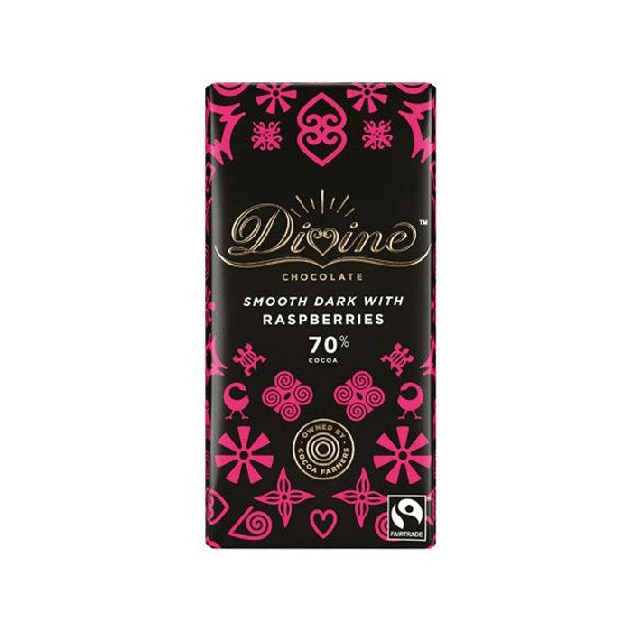 Divine - 70% Dark Chocolate with Raspberries, 90g