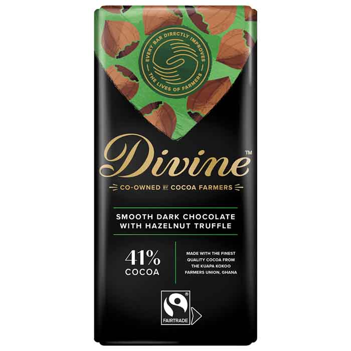 Divine - Dark Chocolate - 41% with Hazelnut Truffle, 90g  Pack of 15