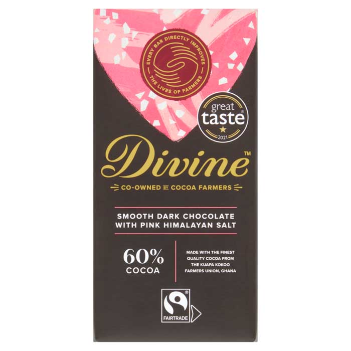 Divine - Fairtrade 60% Dark Chocolate with Pink Himalayan Salt - 1-Bar, 90g
