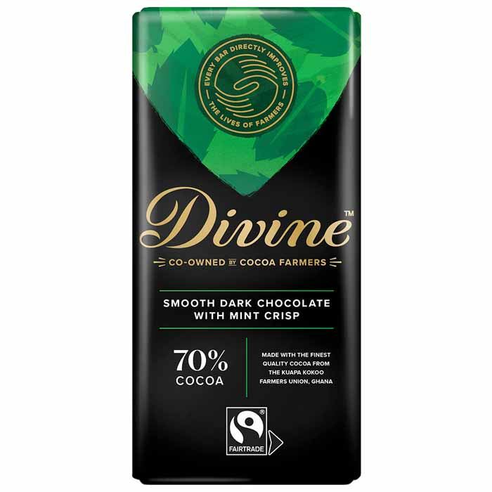 Divine - Fairtrade 70% Dark Chocolate - with Mint Crisp (1 Bar), 90g