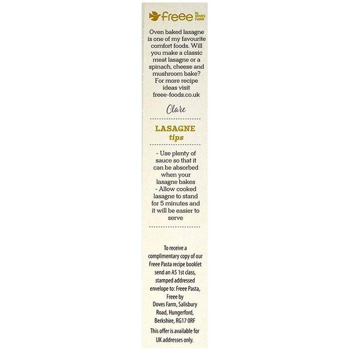 Doves - Freee by Doves Organic Maize and Rice Lasagne, 250g - Back