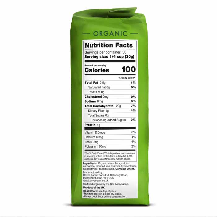 Doves Farm - Organic Strong White Flour, 1.5kg ( 5 Pack) - Back