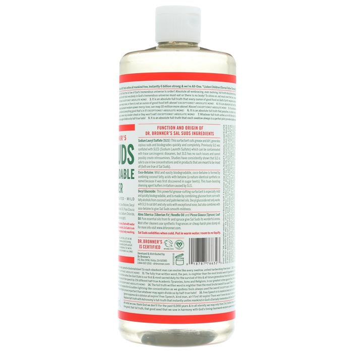 Dr Bronners - Organic Sal Suds Biodegradable Cleaner - Contains SLS, 946ml - back