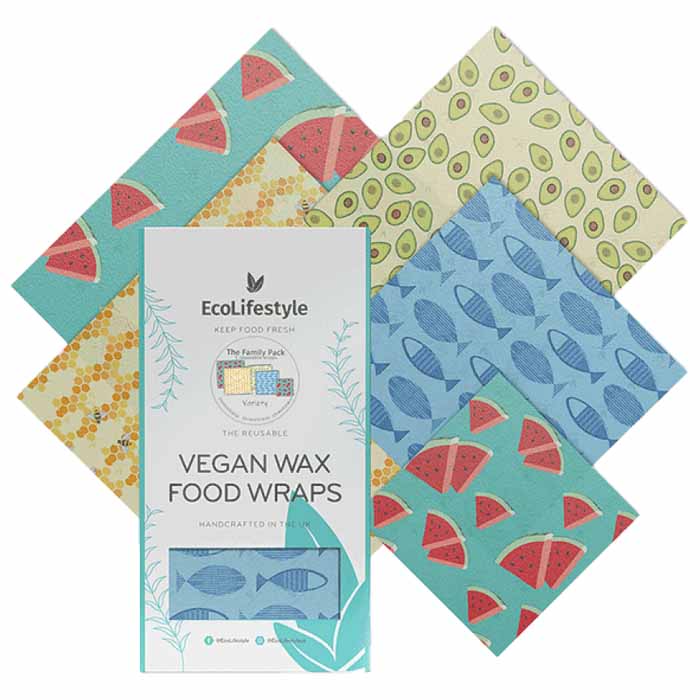 EcoLifestyle - Vegan Wax Food Wraps - Bitesized Pack - Mixed Designs (5 Wraps)