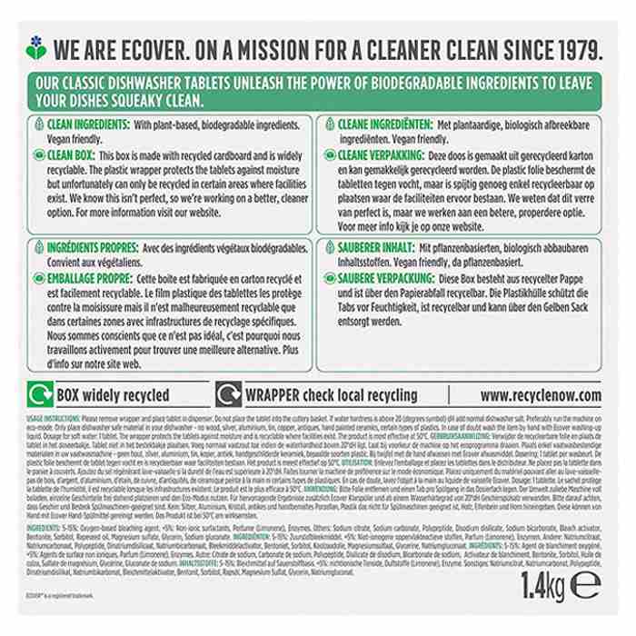 Ecover - Classic Dishwasher Tablets XL, 70 Tabs - back