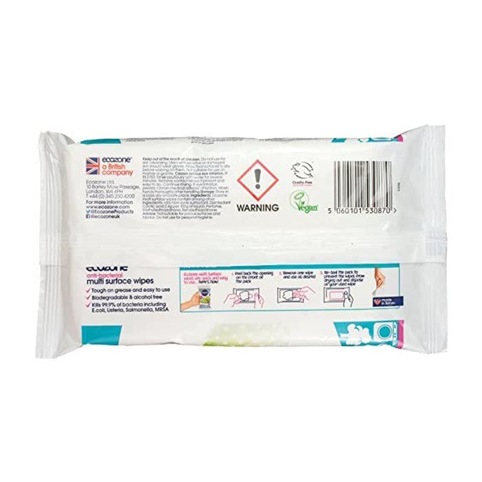 Ecozone - Anti Bacterial Multi Surface Biodegradable Wipes, 40 Wipes - back