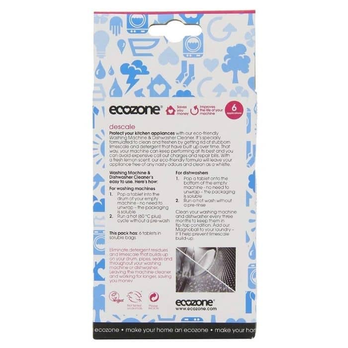 Ecozone - Washing Machine & Dishwasher Cleaner & Descaler, 6 tablets - back