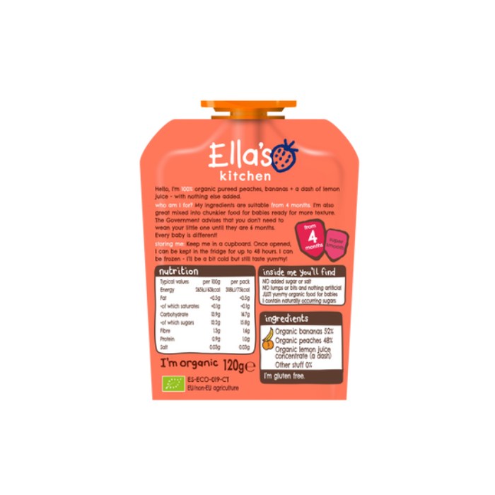 Ella's Kitchen - Organic Baby Puree Pouch (4+ Months) Peaches + Bananas, 120g back