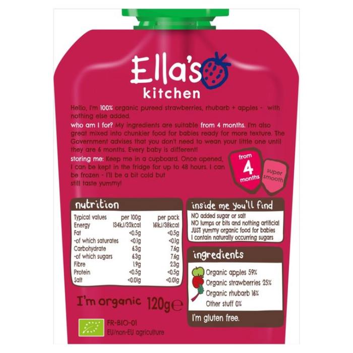 Ella's Kitchen - Organic Baby Puree Pouch (4+ Months) Strawberries + Apples, 120g back