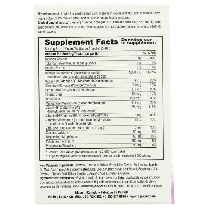 Ener-C - Mix Berry Sugar Free Sachets, 30sach - back