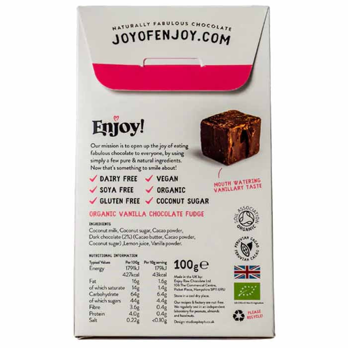 Enjoy! - Organic Chocolate Fudge - Velvety Vanilla (1-Pack), 100g - back