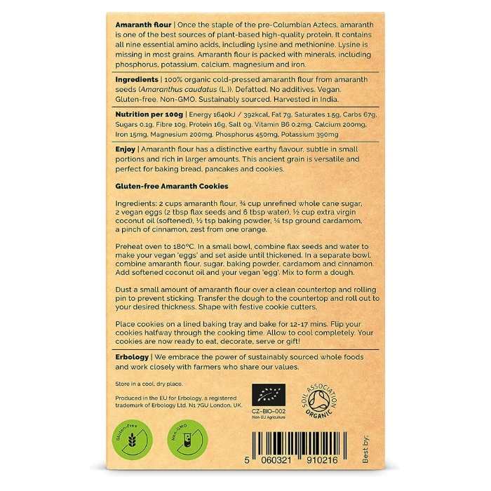 Erbology - Organic Amaranth Flour, 300g - back