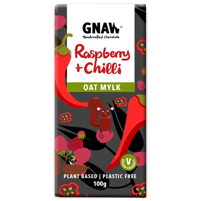 Gnaw - Oat Mylk Chocolate Bar - Raspberry & Chilli (1 Bar), 100g