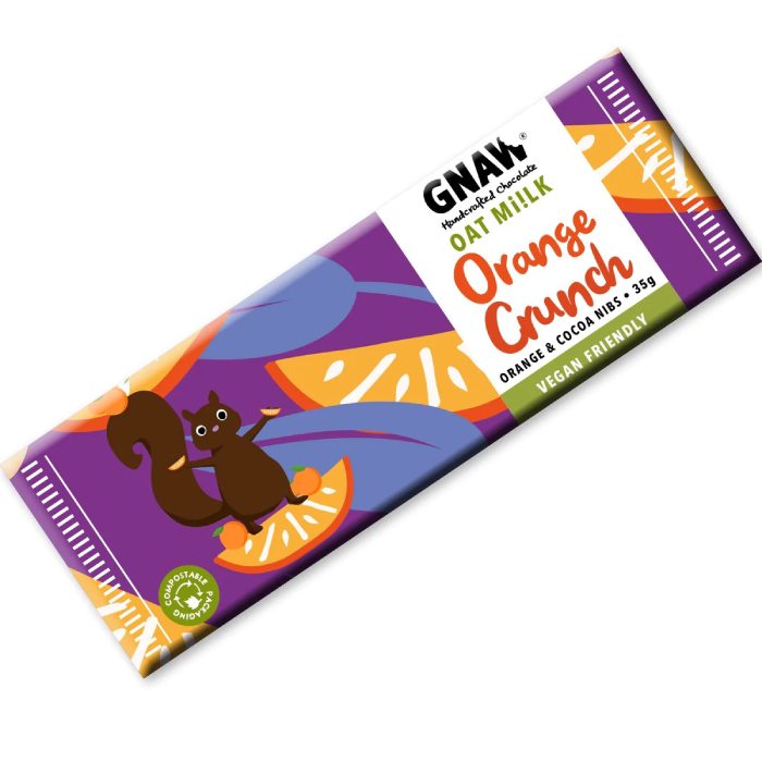 Gnaw - Vegan Oat Mi!lk Chocolate Bar Snack Size Orange Crunch, 35g