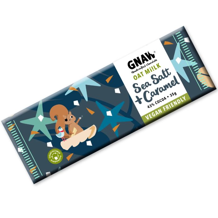 Gnaw - Vegan Oat Mi!lk Chocolate Bar Snack Size Sea Salt & Caramel, 35g