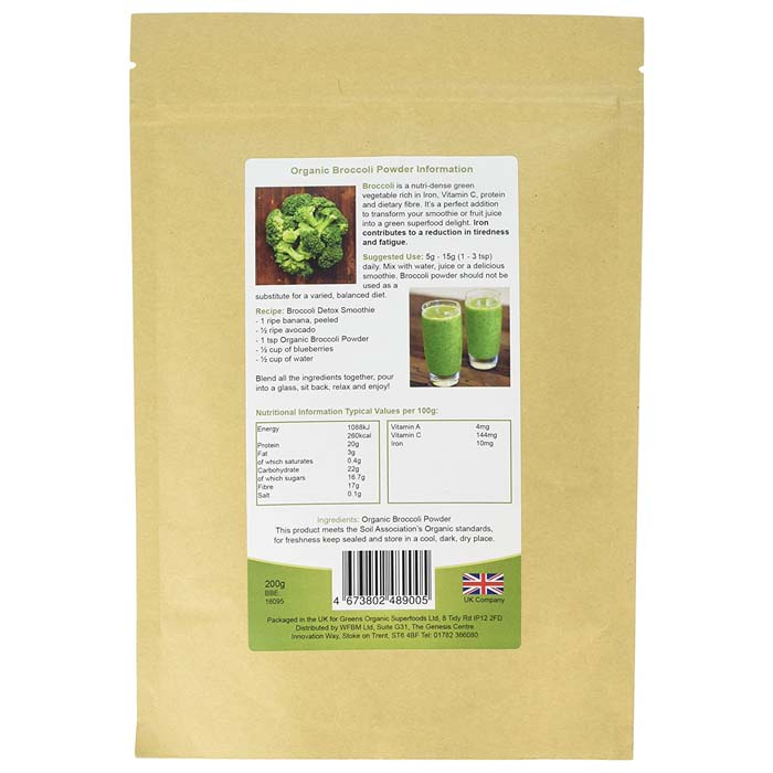 Golden Greens Organic - Organic Broccoli Powder, 200g - back