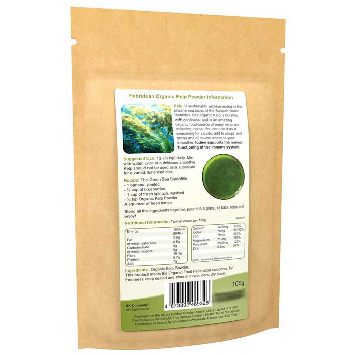 Golden Greens Organic - Organic Hebridean Kelp Powder, 100g - back