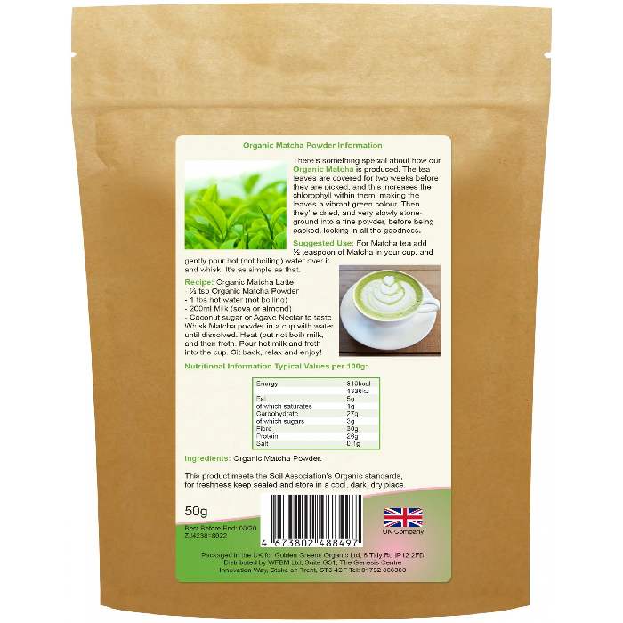 Golden Greens Organic - Organic Matcha Tea, 50g back