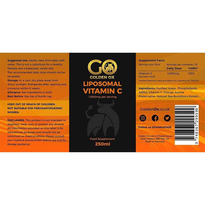 Golden Ox - Liposomal Vitamin C 1000 mg, 250 ml - back