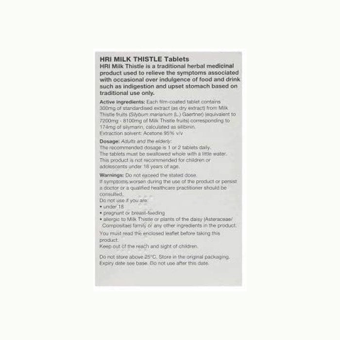 HRI - Milk Thistle, 30 tablets - back
