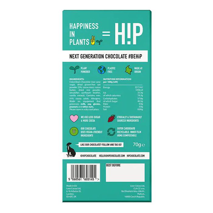 H!P - Original Oat Milk Chocolate Bar, 70g - back