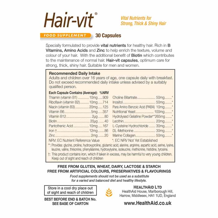 Health Aid - Hair-Vit Blister ,90 Capsules  - back