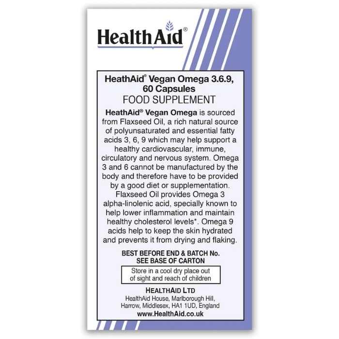 HealthAid - Vegan Omega 3-6-9, 60 Capsules - back