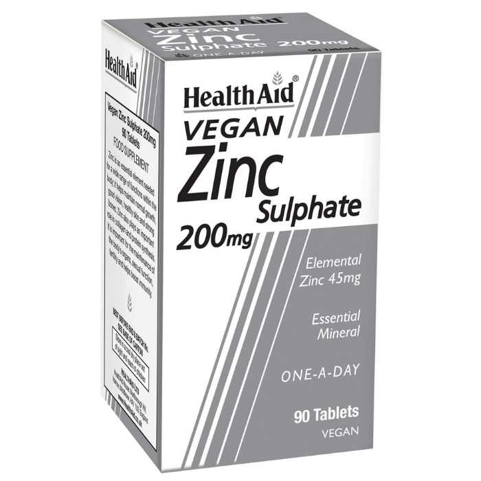 HealthAid - Zinc Sulphate 200mg, 90 Tablets - front