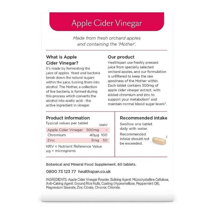 Healthspan - Apple Cider Vinegar, 60 Tablets back