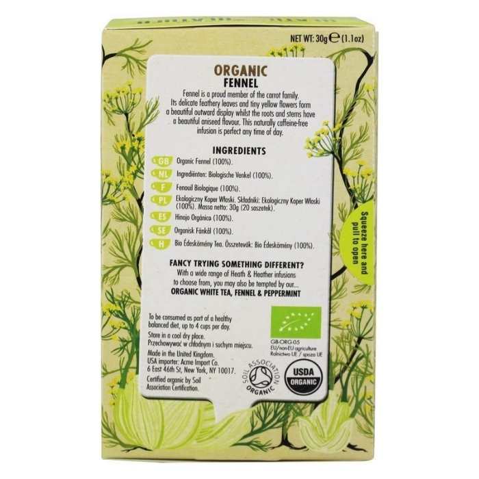 Heath & Heather - Organic Fennel Tea, 20 Bags - back