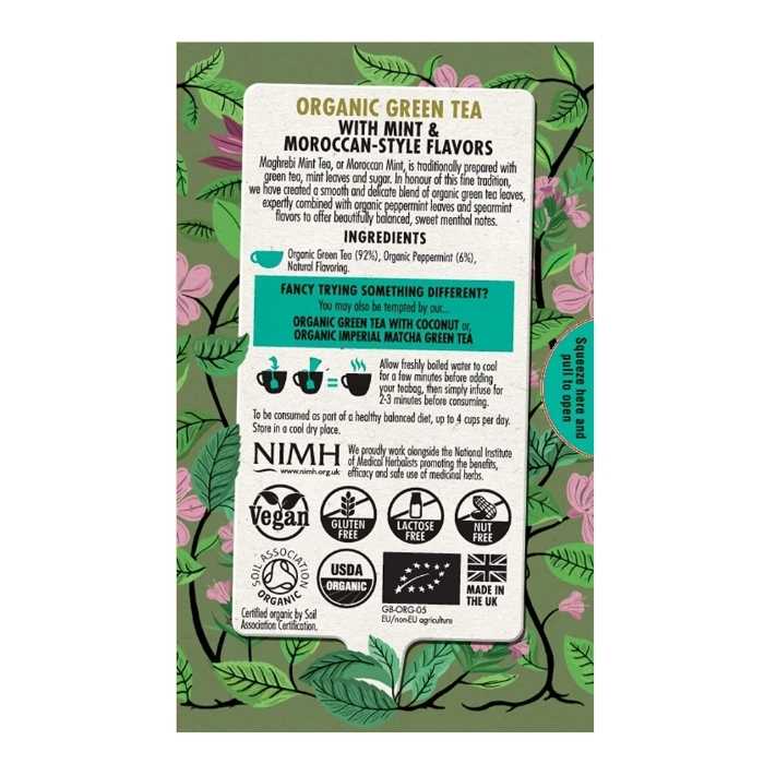 Heath & Heather - Organic Green Tea & Moroccan Mint, 20 Bags back