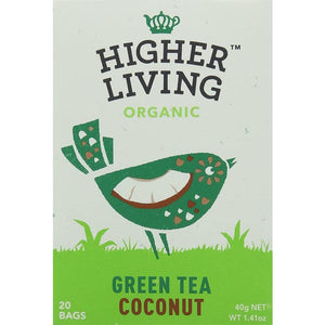 Higher Living - Organic Green Tea Coconut, 20 Bags | Pack of 4