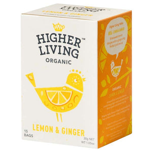 Higher Living - Organic Lemon & Ginger Tea, 15 Bags | Pack of 4