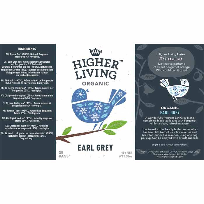 Higher Living Organic - Organic English Earl Grey Tea, 20 Bags - Back