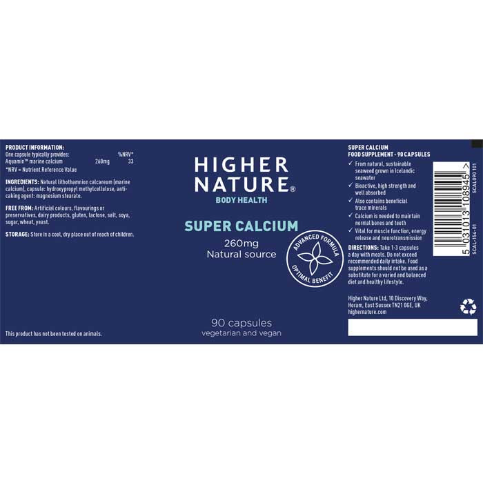 Higher Nature - Super Calcium, 90 Tablets - back