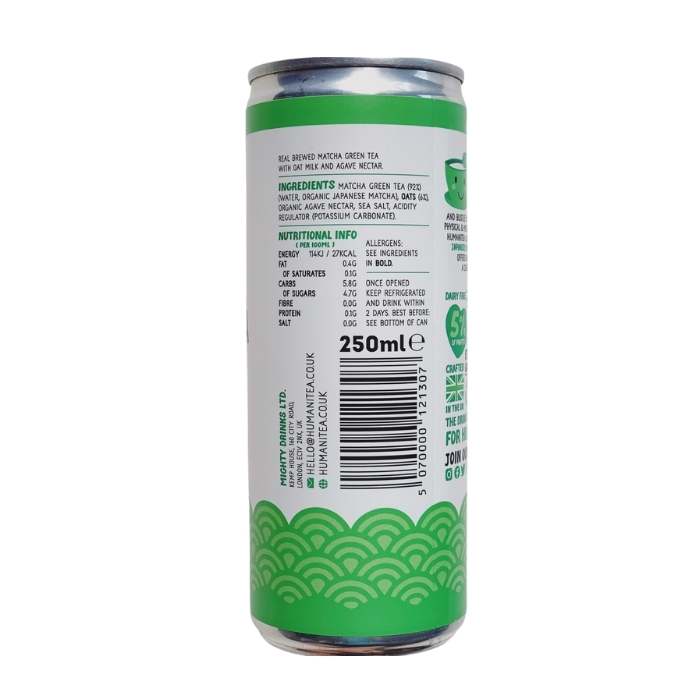 HumaniTea - Oat Milk Tea Latte Matcha Green, 250ml - back