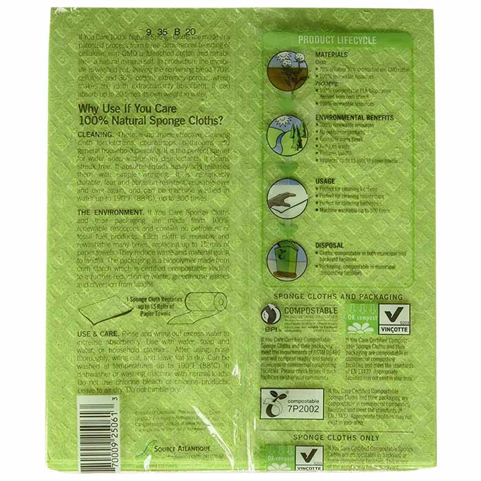 If You Care - 100% Natural Sponge Cloths, 5 Cloths - back