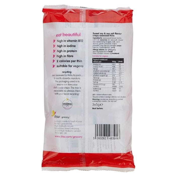 Itsu - Sweet Soy & Sea Salt Crispy Seaweed Thins, 5g - back