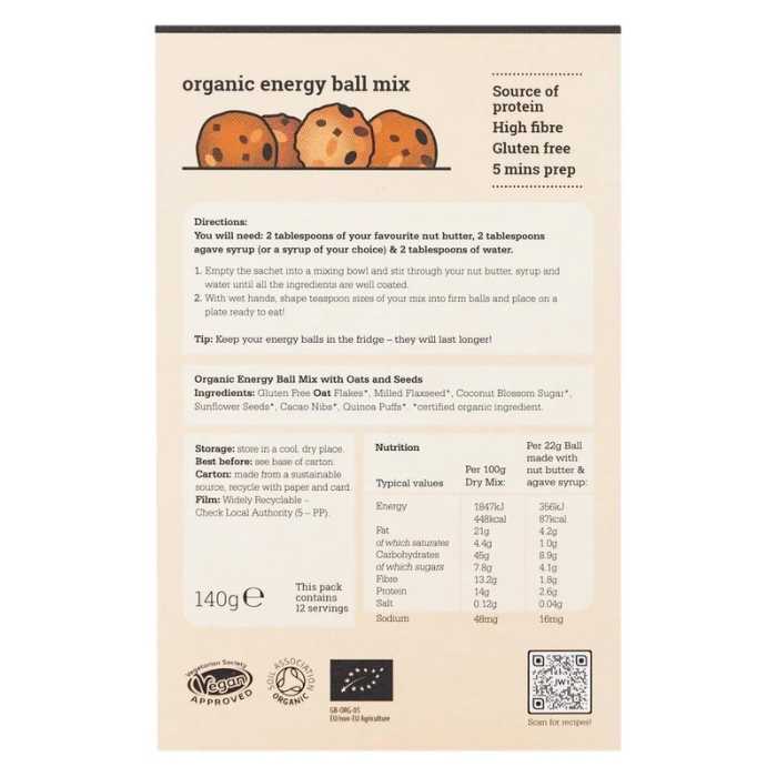 Just Wholefoods - Organic & Vegan Energy Ball Mix, 140g - back