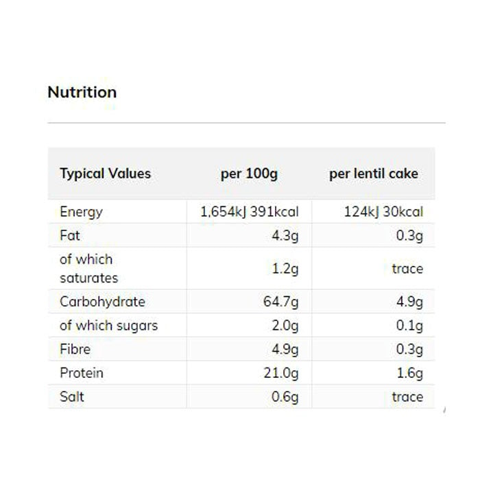 Kallo Foods - Protein Packed Lentil Cakes, 100g - back
