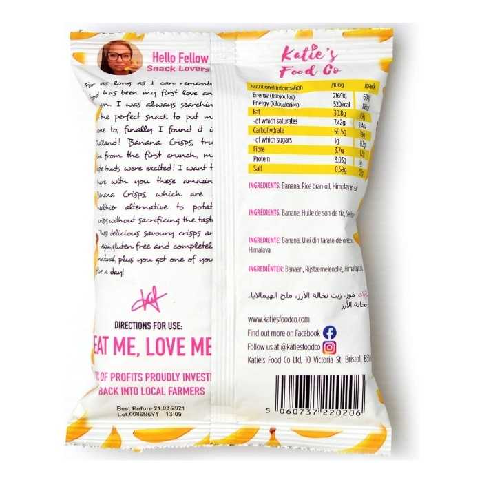 Katie's Food Co - Savoury Banana Crisps Himalayan Salt back