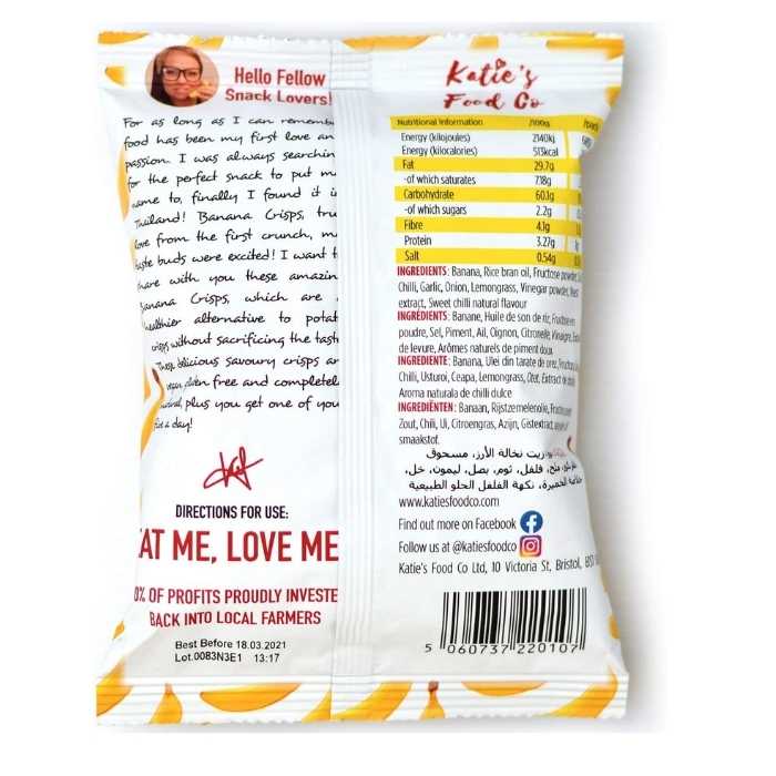 Katie's Food Co - Savoury Banana Crisps Thai Sweet Chili back