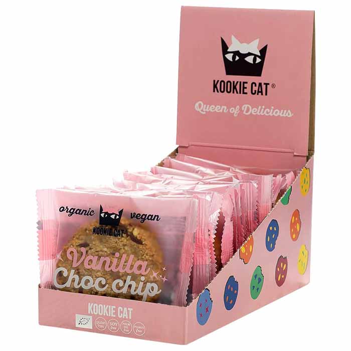 Kookie Cat - Organic Cashew & Oat Cookies - Vanilla Choc Chip 12-Pack, 50g