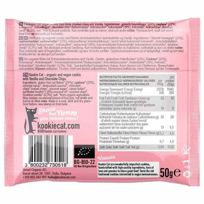 Kookie Cat - Vanilla Choc Chip, 50g - back