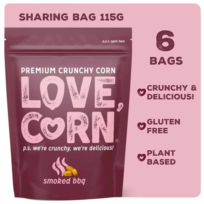 LOVE CORN - Premium Crunchy Corn - Salt & Vinegar (115g) ,6-Pack