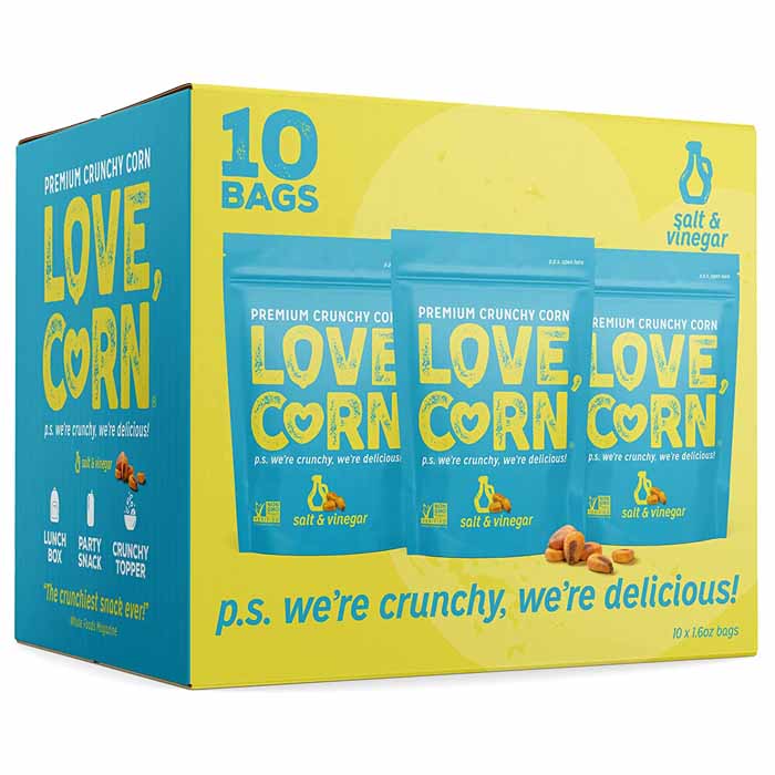 LOVE CORN - Premium Crunchy Corn - Salt & Vinegar (45g) ,10-Pack
